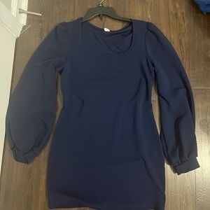 Chic Long Sleeve Navy Dress